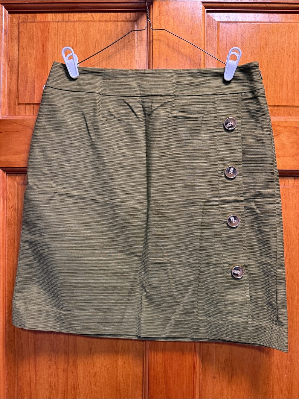Ann Taylor Factory Olive Side-Button A-Line Skirt